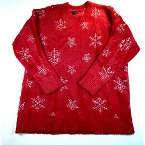 Torrid Red Metallic Snowflake Eyelash Sweater Size 2 (2X) Holiday Long Sleeve